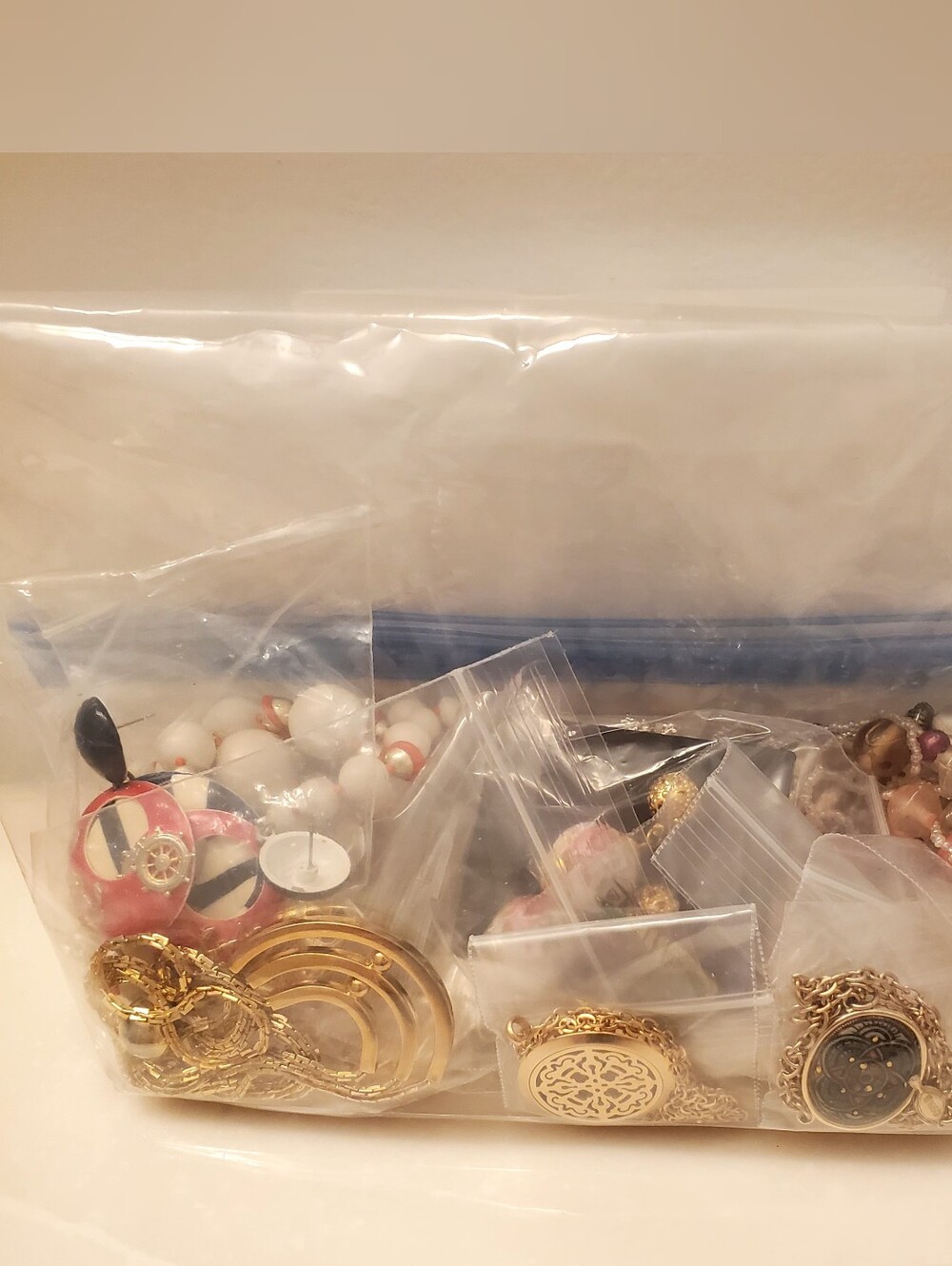 Gold Tone Vintage Jewelry Bag, 1.25 Lbs Wearable Items, Mystery Bag Of Fashion